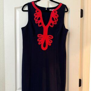 Lilly Pulitzer Navy Sheath Dress XL | Pink Soutache Trim Sleeveless Cocktail